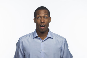 Black man with surprise reaction, horizontal