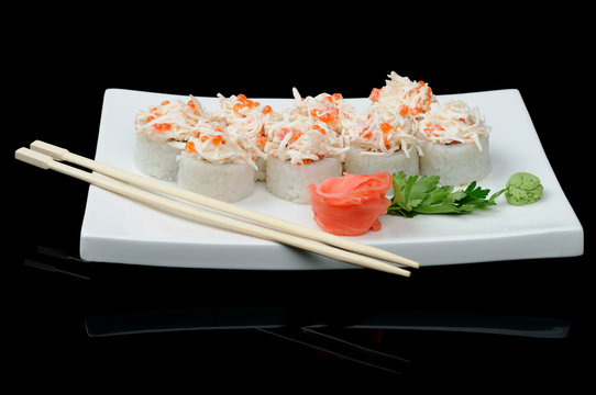 Rolls with red caviar and crab