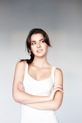 Naklejka premium portrait of young thoughtful woman
