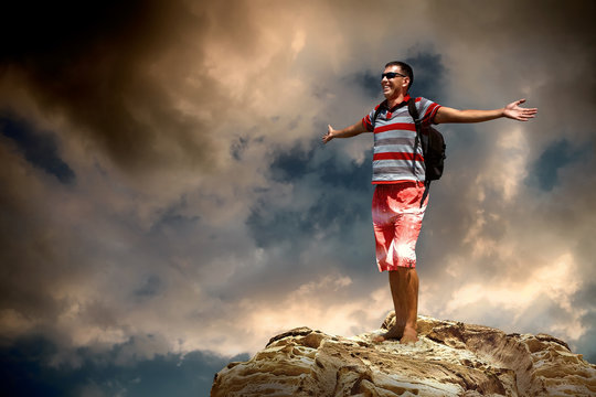 Man on the top of mountain