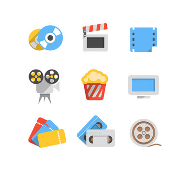 Cinema web flat design icons collection