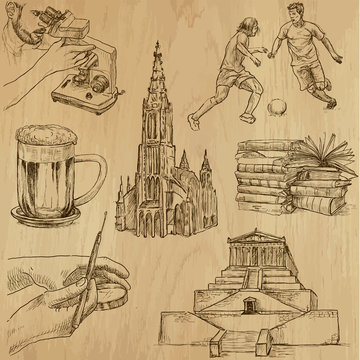 traveling Germany - hand drawings into vector set 1
