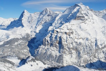 View from the Schilthorn of the Jungfrau and Murren, Swiss Alps