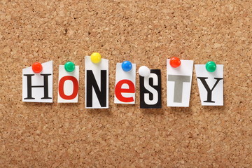 The word Honesty on a cork notice board