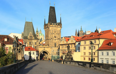 Fototapeta na wymiar Autumn Prague gothic Castle from the Charles Bridge