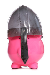 Piggy bank wearing a viking helmet