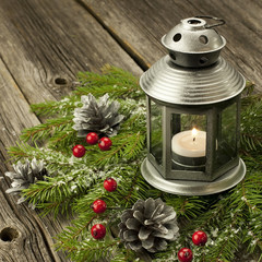 christmas still life with lantern