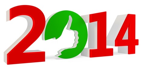 3D green ok sign with year 2014