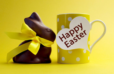 Yellow theme polka dot coffee mug with chocolate bunny