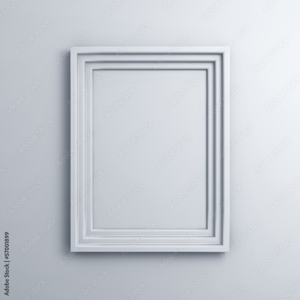 Poster blank frame on a white wall background with shadow