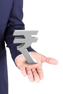 Business Man Holding Rupee Currency Symbol