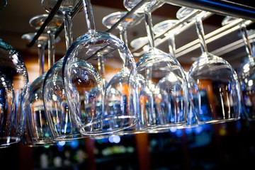 Many clean glasses for wine