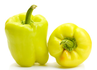 fresh green bell peppers isolated on white