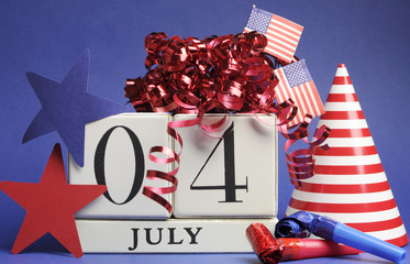 Fourth of July white block calendar with decorations