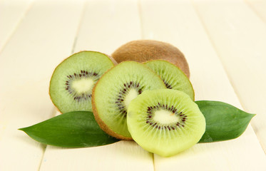Ripe kiwi on wooden table close-up