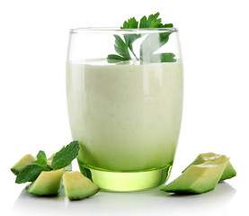 Fresh avocado smoothie isolated on white