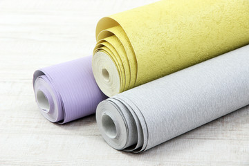 Wallpapers on wooden floor