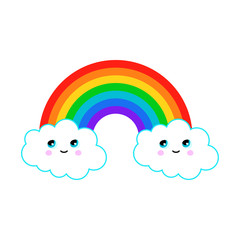Illustration of a rainbow with fun clouds