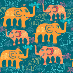 Seamless pattern with colorful elephants