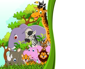 Obraz na płótnie Canvas animals wildlife cartoon with forest background