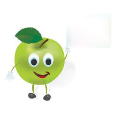 Illustration of  an Apple with Blank Note. Fruit Characters