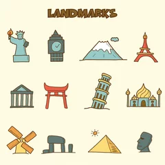 Peel and stick wall murals Doodle landmarks doodle icons