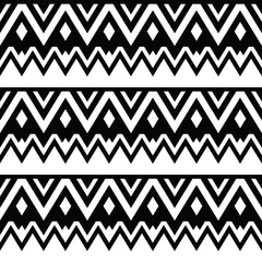 Crédence de cuisine en verre imprimé Zigzag Modèle sans couture aztèque, fond noir et blanc tribal
