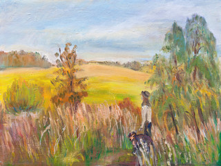 Girl with dog on nature