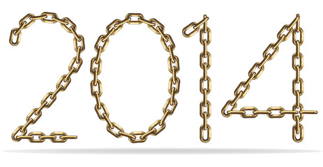 Sign of 2014 year, made with gold chains