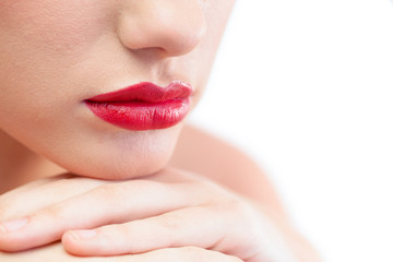 Fototapeta premium Close up on gorgeous models red lips