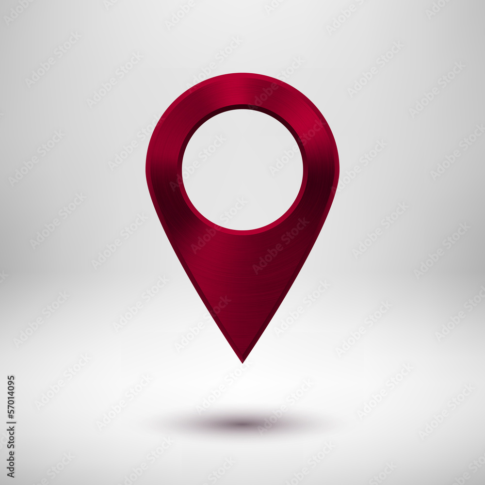 Poster technology map pointer button with maroon metal texture