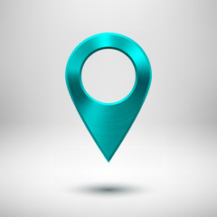 Technology Map Pointer Button with Cyan Metal Texture