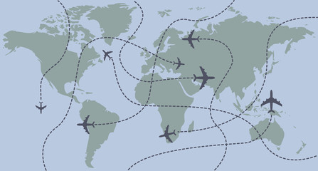 World map and airplanes
