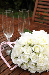 Close up on Wedding bridal bouquet after rain.