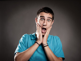 young man with surprise expression