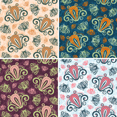 Set of 4 floral seamless patterns.