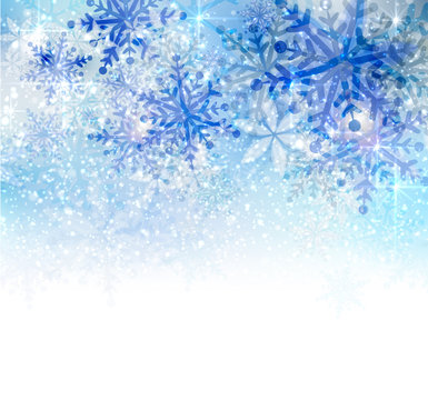 Christmas background with abstract blue snowflakes