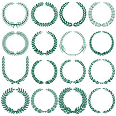 wheat, laurel, oak and some other tree wreaths set