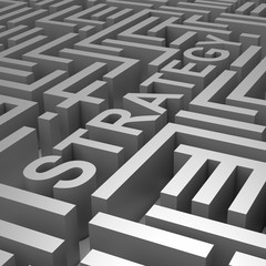 Strategy Word In Maze Shows Blueprint Or Plan