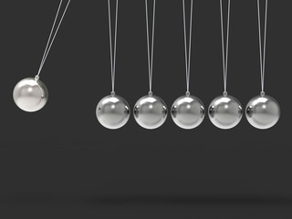 Six Silver Newtons Cradle Shows Blank Spheres Copyspace For 6 Le
