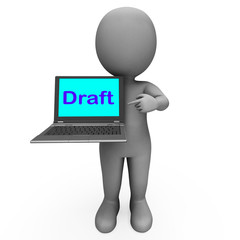 Draft Character Laptop Shows Outline Correspondence Or Letter On