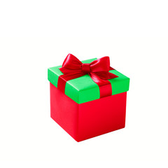 green gift with  red ribbon and bow