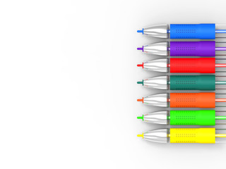 Fototapeta premium Multicolored Pens On White Background Shows Felt Pens With Copy