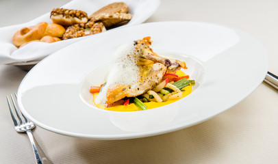 Mutton with vegetables on a plate