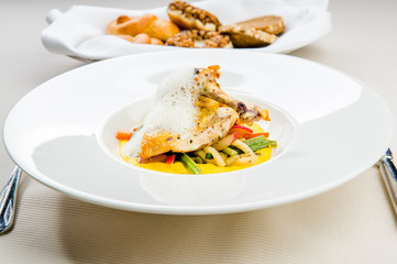 Mutton with vegetables on a plate