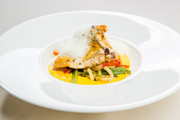 Mutton with vegetables on a plate