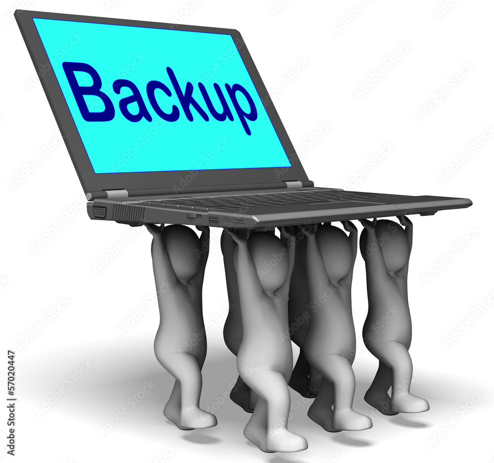 Poster backup character laptop shows archive back up and storing