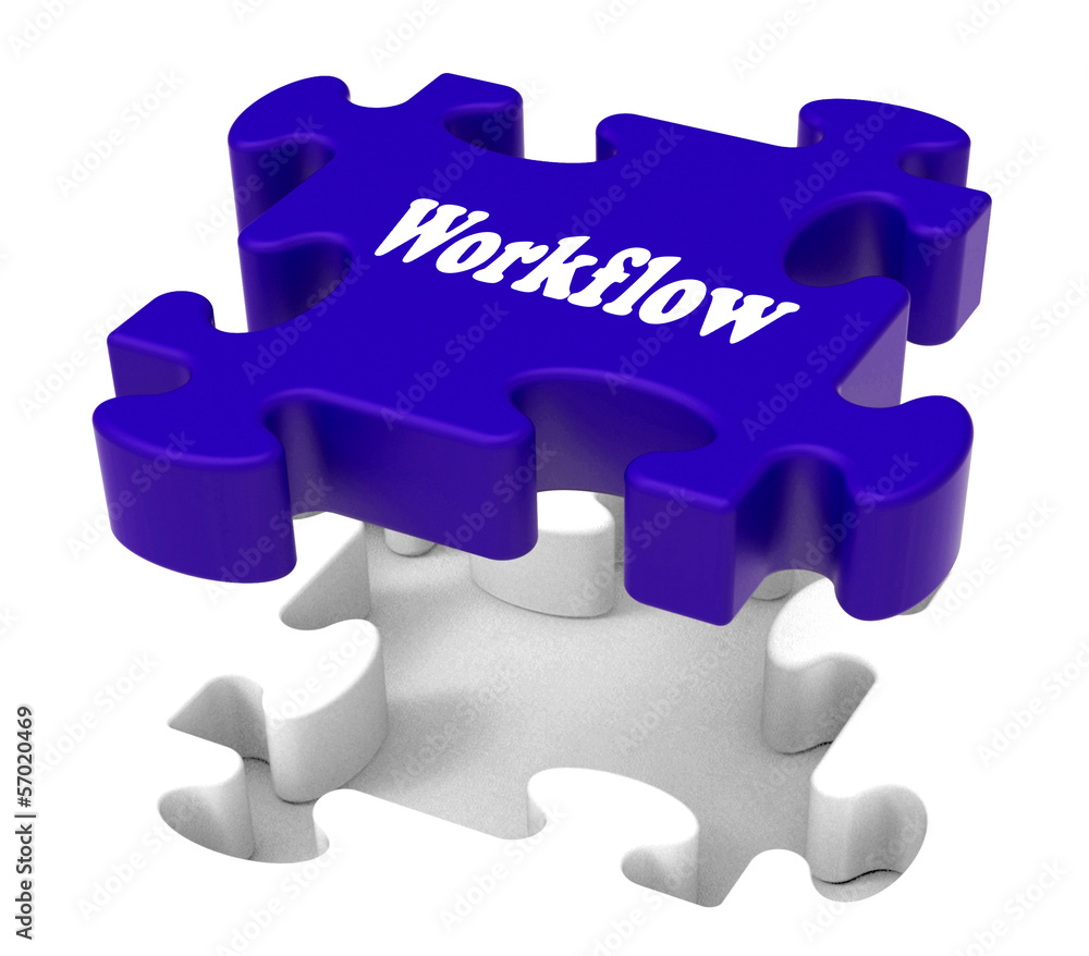 Poster workflow puzzle shows structure flow or work procedure