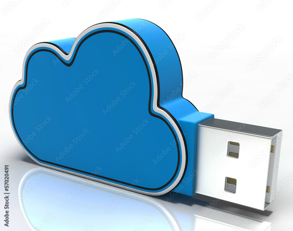Aufkleber cloud computing stick shows network or internet storage