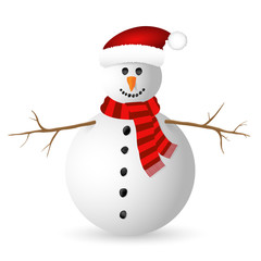 Snowman isolated on white background. Vector illustration. 